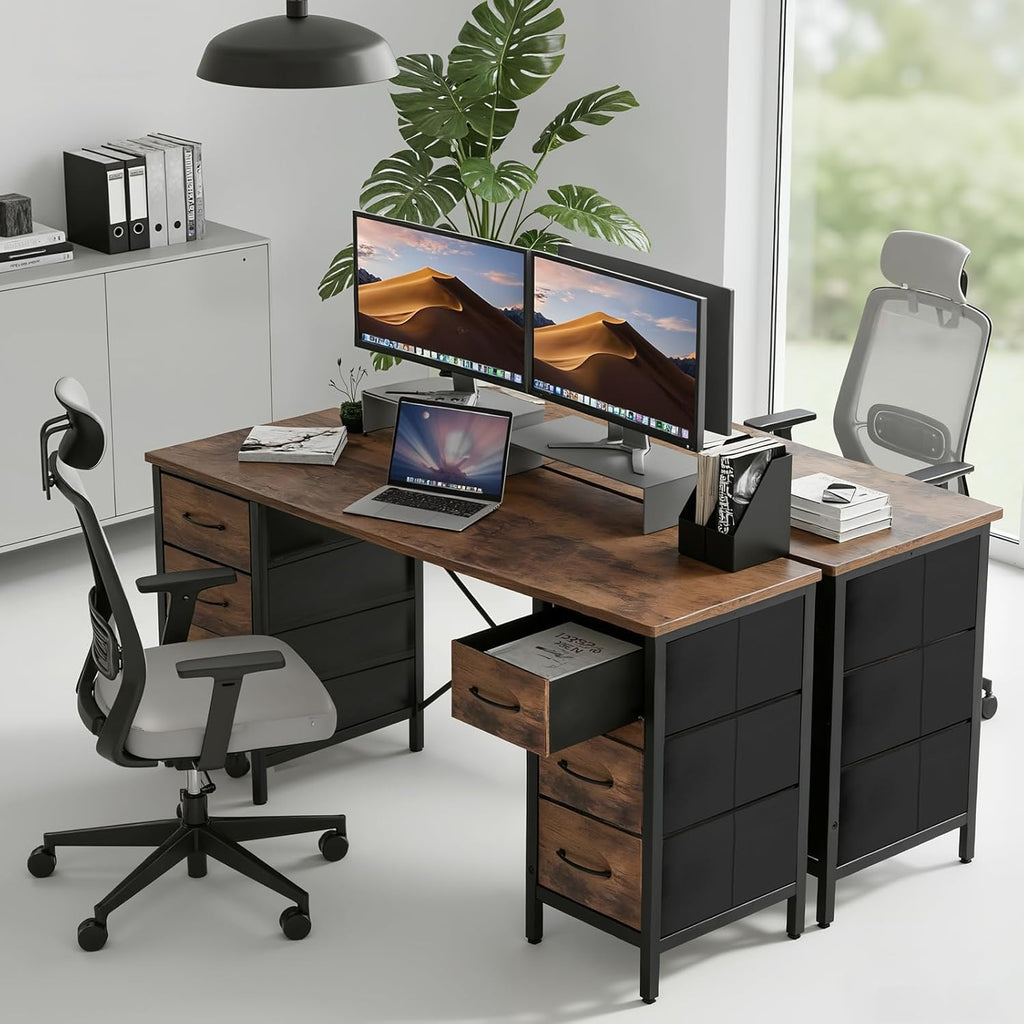 Desk with 8 Fabric Storage Drawers, Computer Office 47 Inch Gaming Writing Study Table with X-Shaped Reinforced