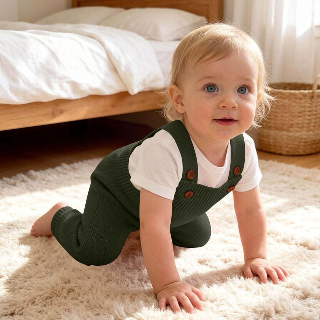 Baby Sweater Romper Knit Solid Color Clothes Suspender Pants Cute Overalls Jumpsuit with Shoulder Straps