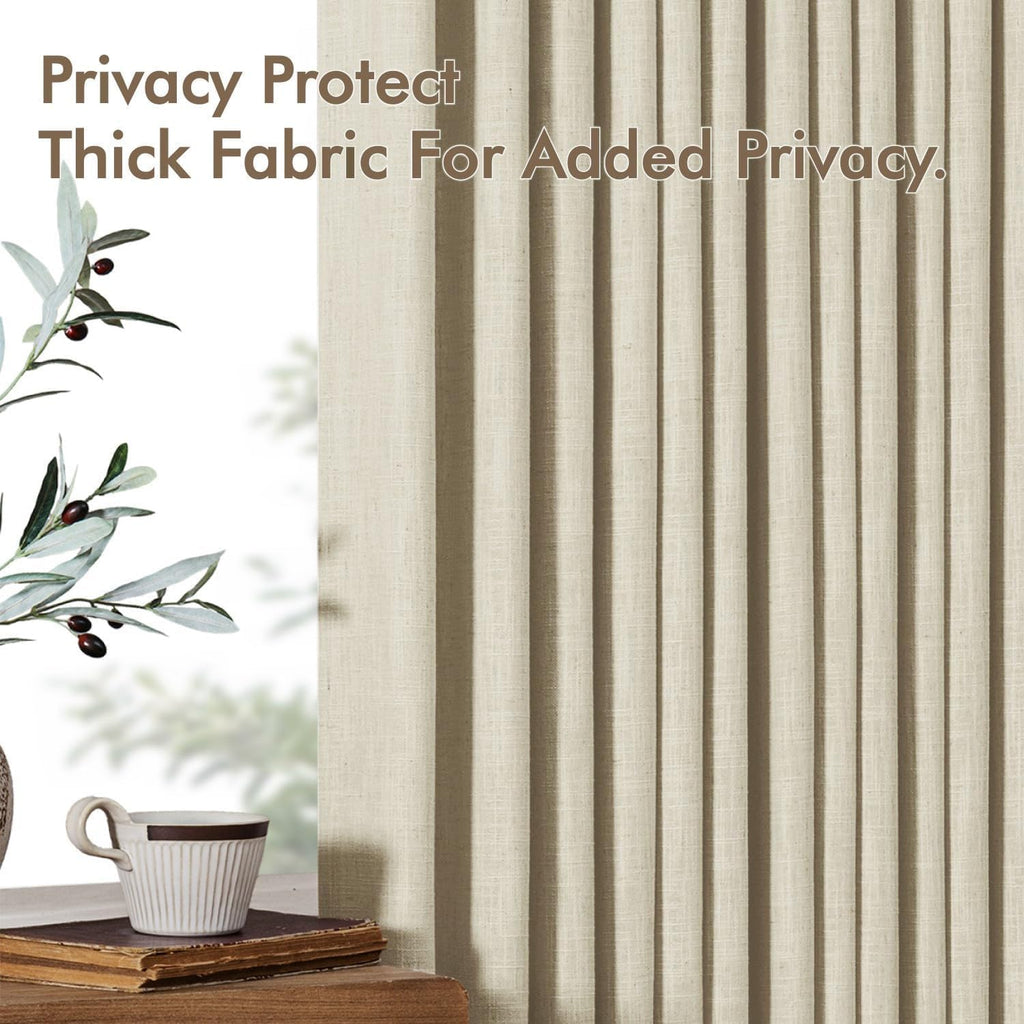 Pinch Pleated Linen Curtains 96 Inch Linen Beige Window Curtains