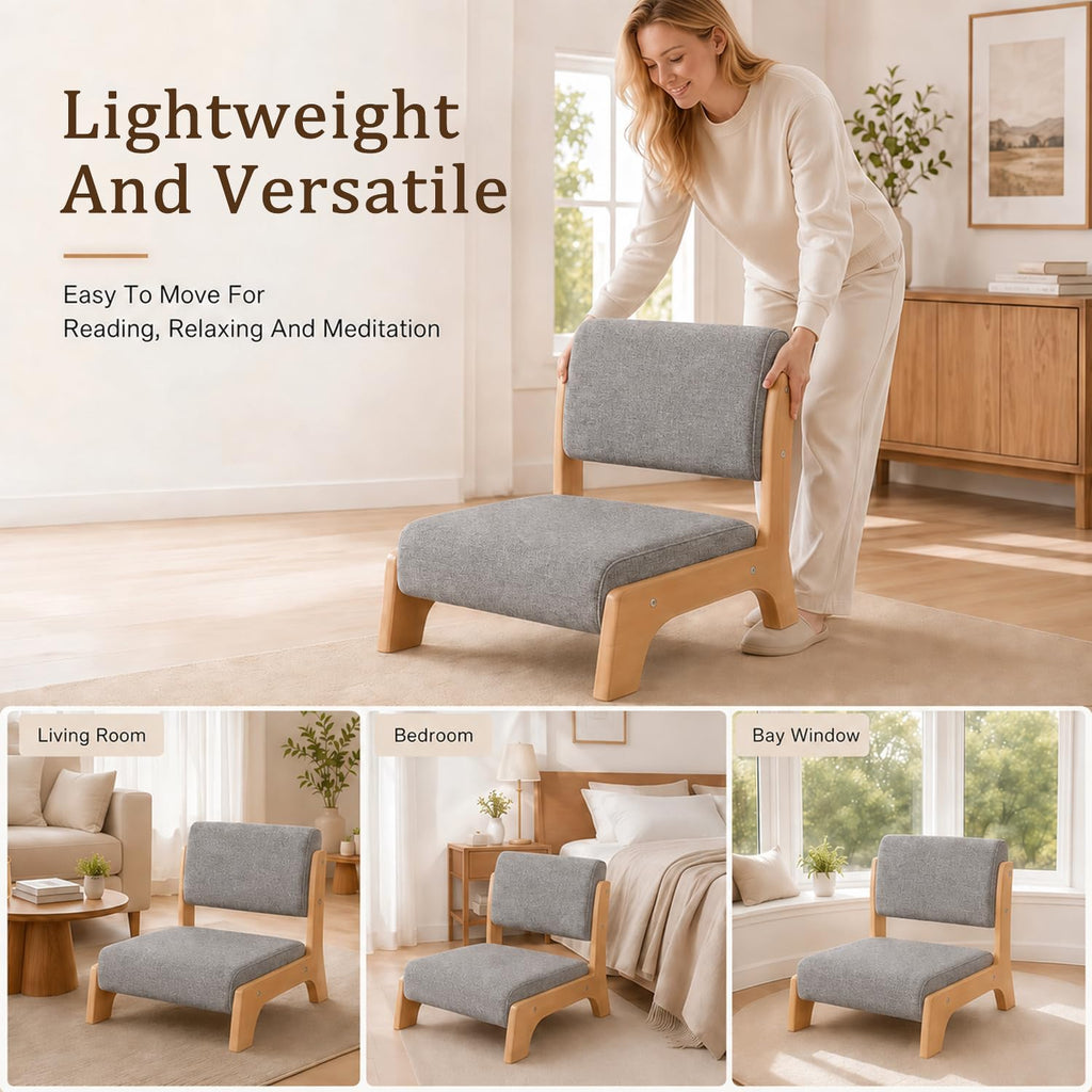 Japanese Floor Chair with Back Support - Modern Tatami Zaisu Style