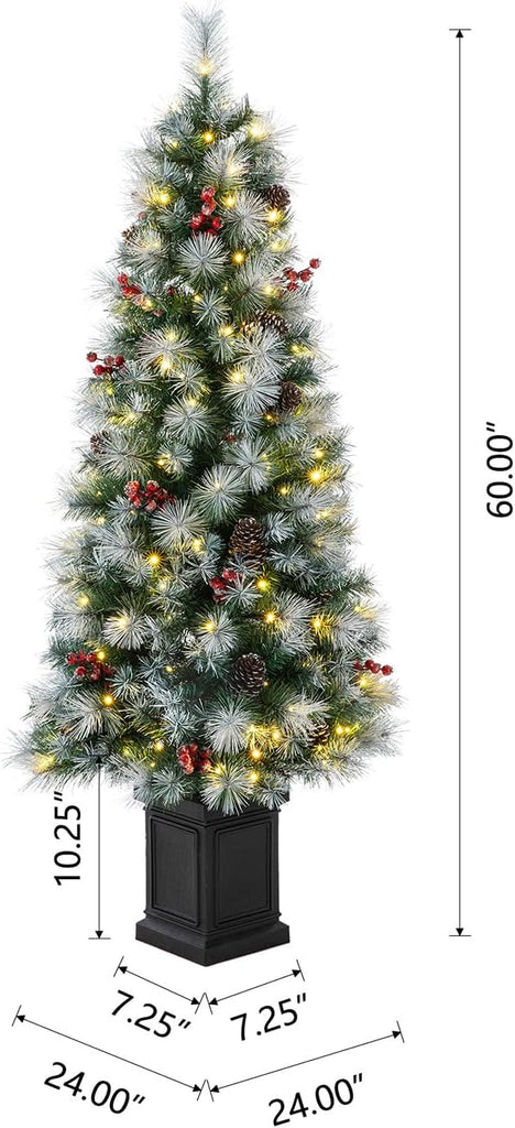 2PK 5ft Pre-Lit Christmas Tree with 150 Warm White Lights,Potted Artificial Christmas Tree w/286 Pine Needle&PVC
