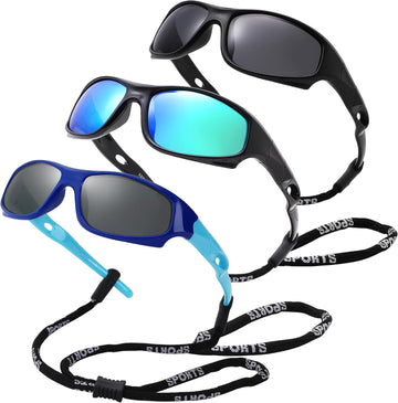 Kids Sunglasses for Boys Girls, Polarized Sports Youth Sunglasses with Strap for Kids Ages Color