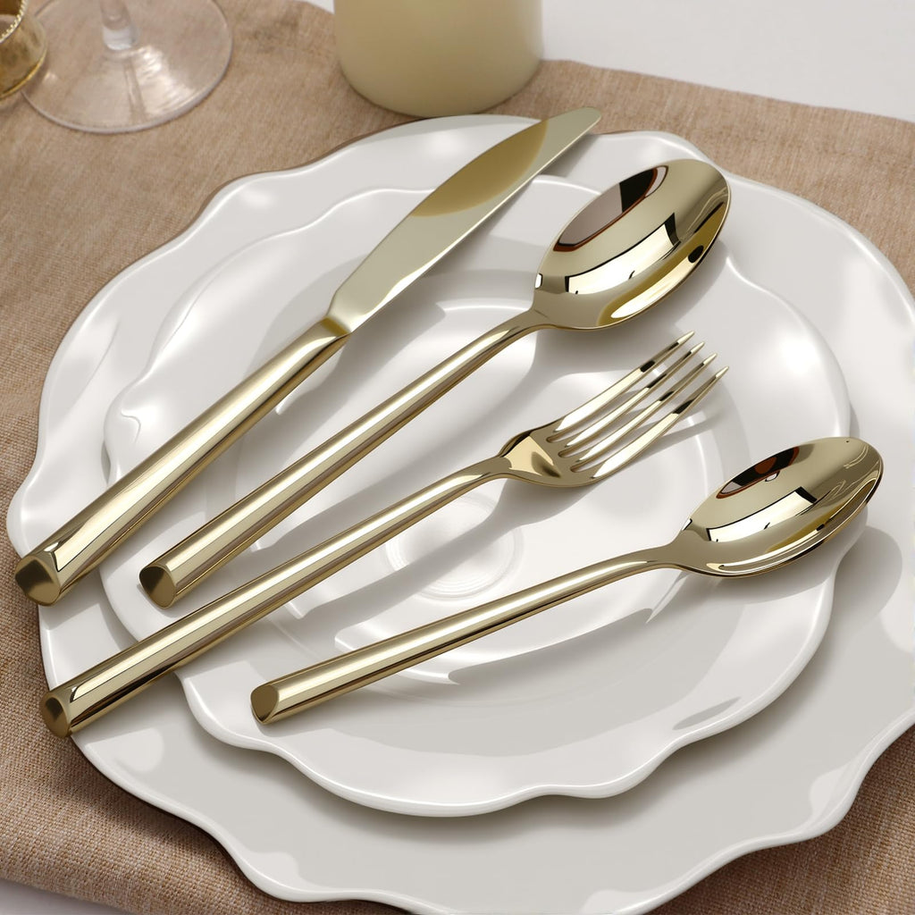 Champagne Gold Silverware Set 18/10 Stainless Steel Flatware Set, Hand Forged Mirror Finished Thick Handle Cutlery