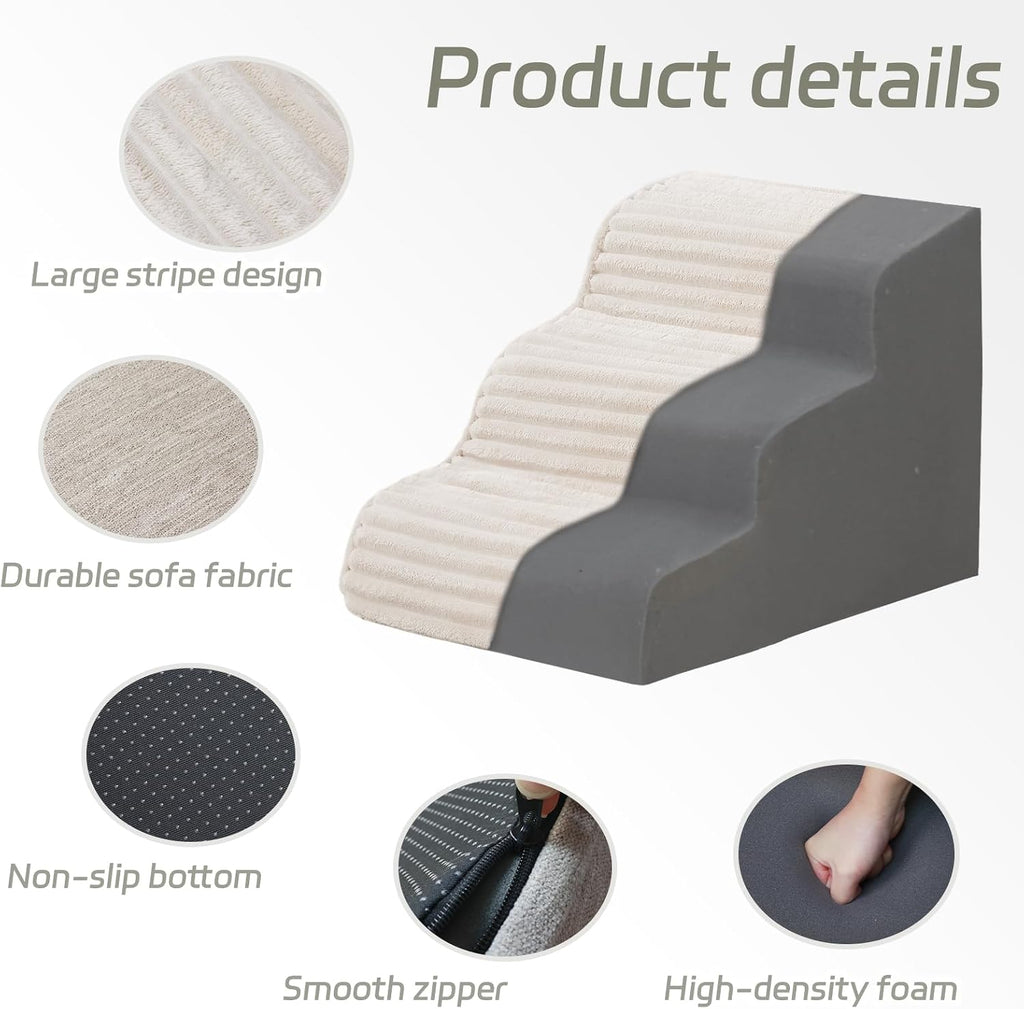 Dog Stairs for Small Dogs & Cats 15.7" H, High Density Foam Dog Steps Ramp for Couch Sofa and Chair, Pet Stairs