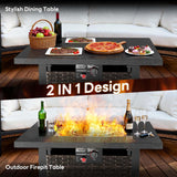 28” Outdoor Fire Pit Table 50,000 BTU, 2-in-1 Rattan Propane Firepit Table with Glass Stones & Lid, Square Fire Table for Patio, Backyard, Deck, or - Image 3