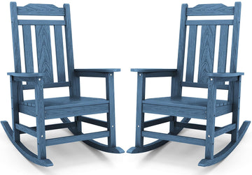 HDPE Oversized Outdoor Rocking Chairs Set of 2, Patio Rocker, Blue