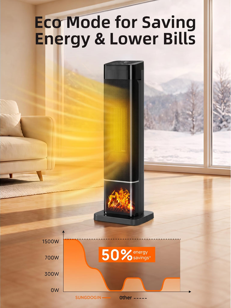 Space Heaters For Indoor Use, 1500W Electric Heaters Large Room with Thermostat, 120°Oscillation, 24H Timer, 3D