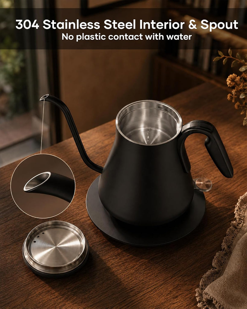 Gooseneck Electric Kettle 0.8L, Fast Boil Pour Over Coffee, Tea | 1440W Fast Boil, 304 Stainless Steel Interior