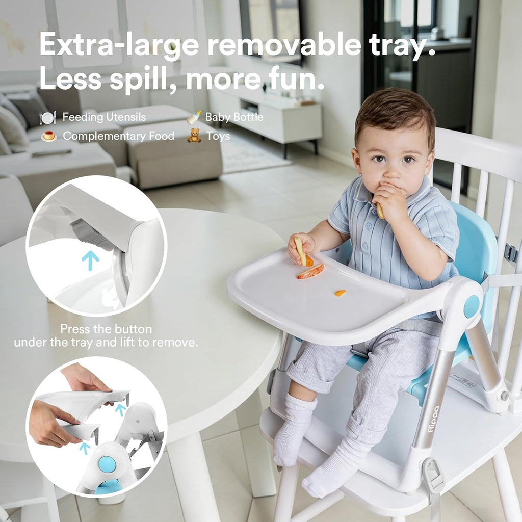 3-in-1 Toddler Booster Seat Chair & Dining Table with Removable Tray and Safety Straps, Portable& Foldable Babies