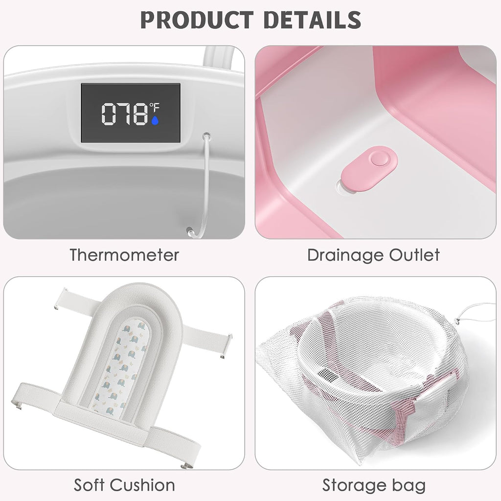 Collapsible Baby Bathtub for Newborn to Toddler 0-36 Months,Spacious Foldable Infant Bath Tub