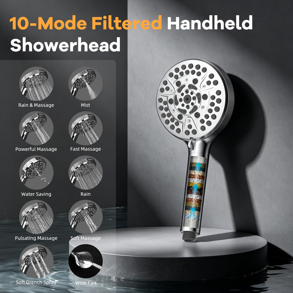 13" Filtered Shower Head & Filtered 10-Mode Handheld Combo, Chrome