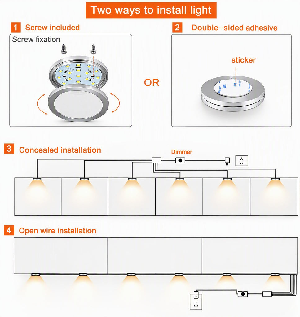 Dimmable LED Puck Lights, 6-Pack Under Cabinet Lighting Warm White