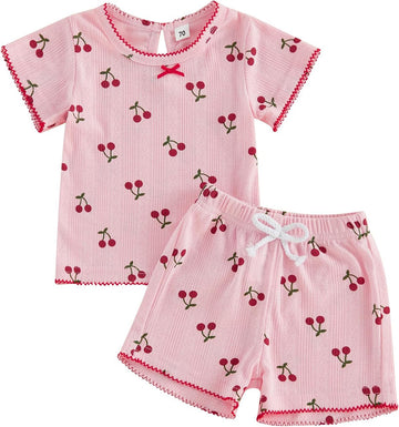 Toddler Baby Girl Pajamas Set Summer Floral Short Sleeve Cotton Shirt Top Shorts 2pcs Pjs Sets Sleepwear Loungewear