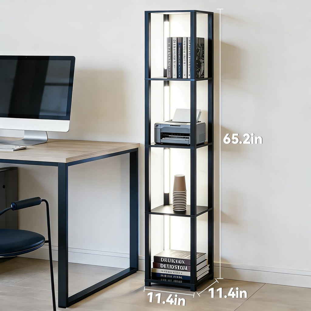 Floor Lamp, LED Smart Modern Floor Lamp with Music Sync, Color Changing Corner Display Shelf Lamp, Square Standing