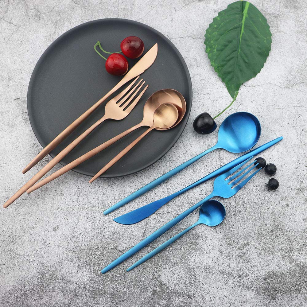Rose Gold Silverware Set, 24 Pieces Stainless Steel Copper Flatware Set Cutlery Sets, Include Knife Fork Spoon