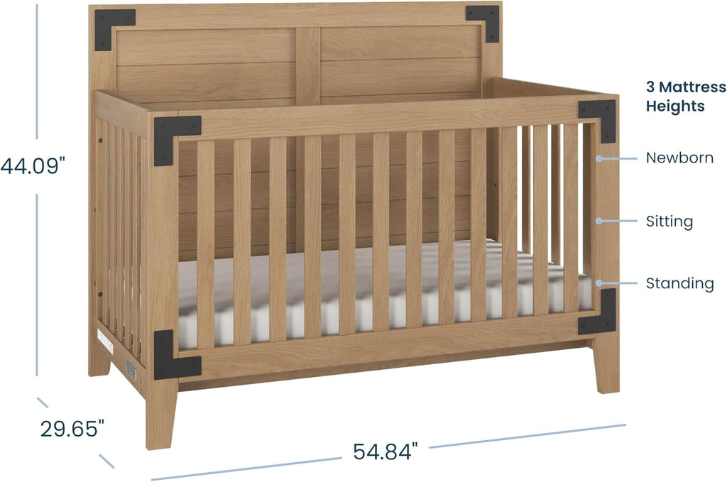 Lucas Design 4-in-1 Convertible Baby Crib Nursery Furniture Set - Baby Bed, Toddler Bed and Full Size Bed, 3