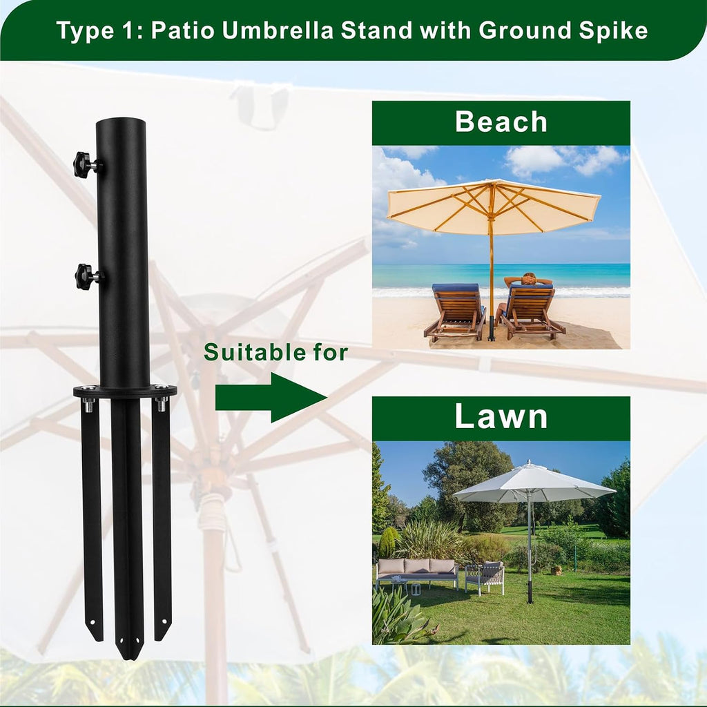 Patio Umbrella Stand Base,Heavy Duty Outdoor Umbrella Holder with 3 Ground Spikes for Stability