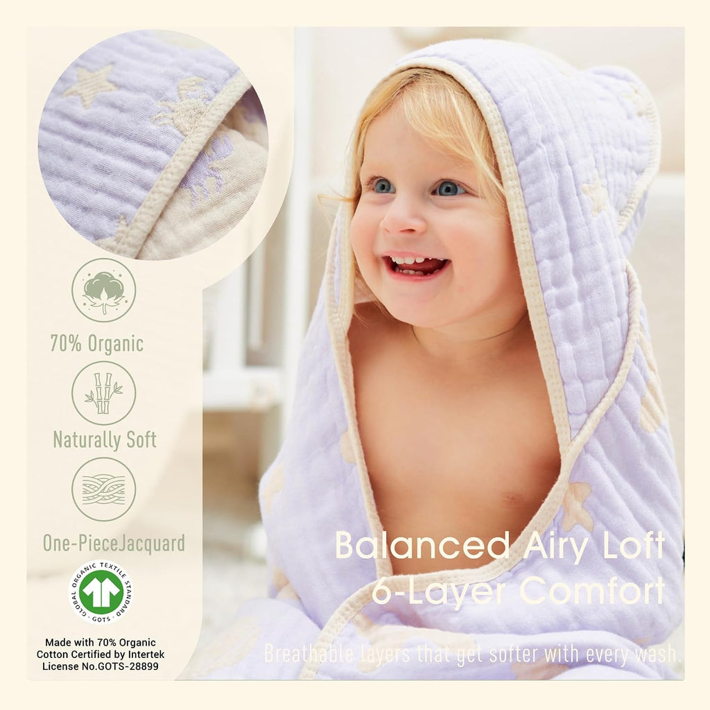 Muslin Hooded Baby Beach & Bath Towel Organic Cotton (Ocean Purple)