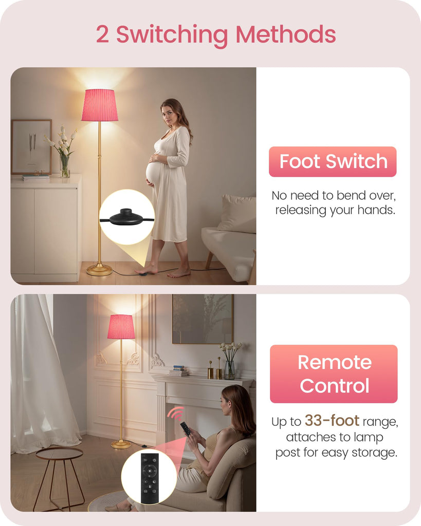 Pink Floor Lamp, 68" Standing Lamp, Dimmable Reading Light with Remote & Foot Pedal, with LED Bulb, Girls Room FCC