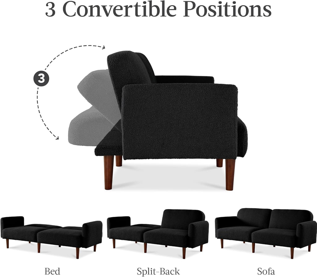 Best Choice Products 77" Mid Century Modern Boucle Loveseat Sofa, Couch, Convertible Sofa Sleeper Bed w/Real Wood