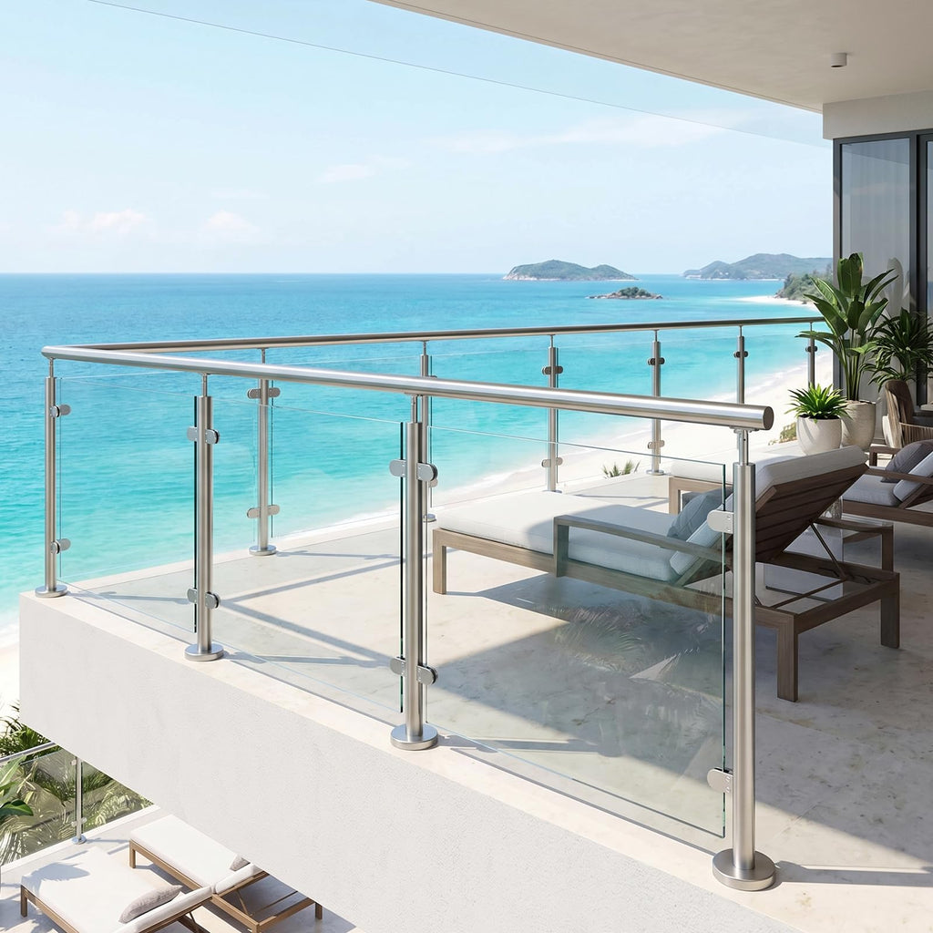 2-Pack Glass Railing Posts - 110cm, Silver