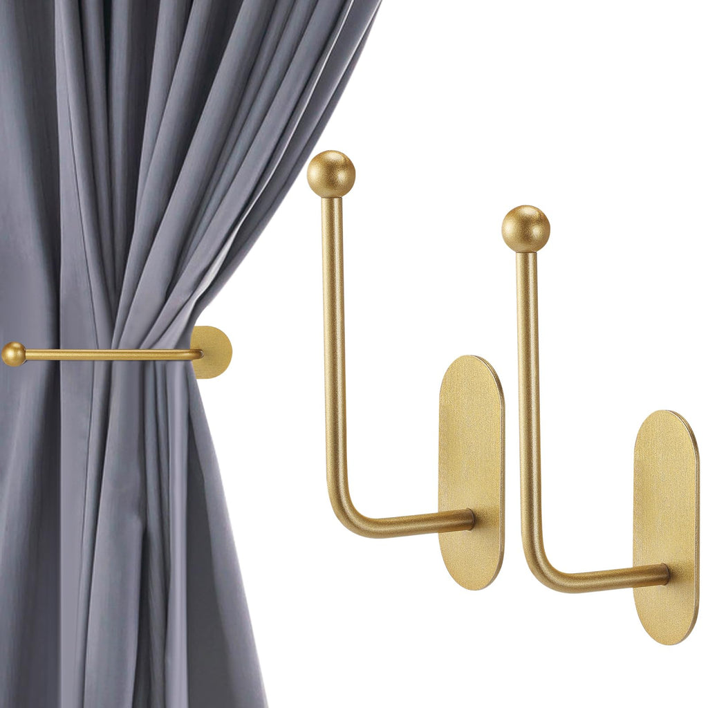 Adhesive Curtain Holdbacks No Drill Window Hook,Gold - 4 Pcs