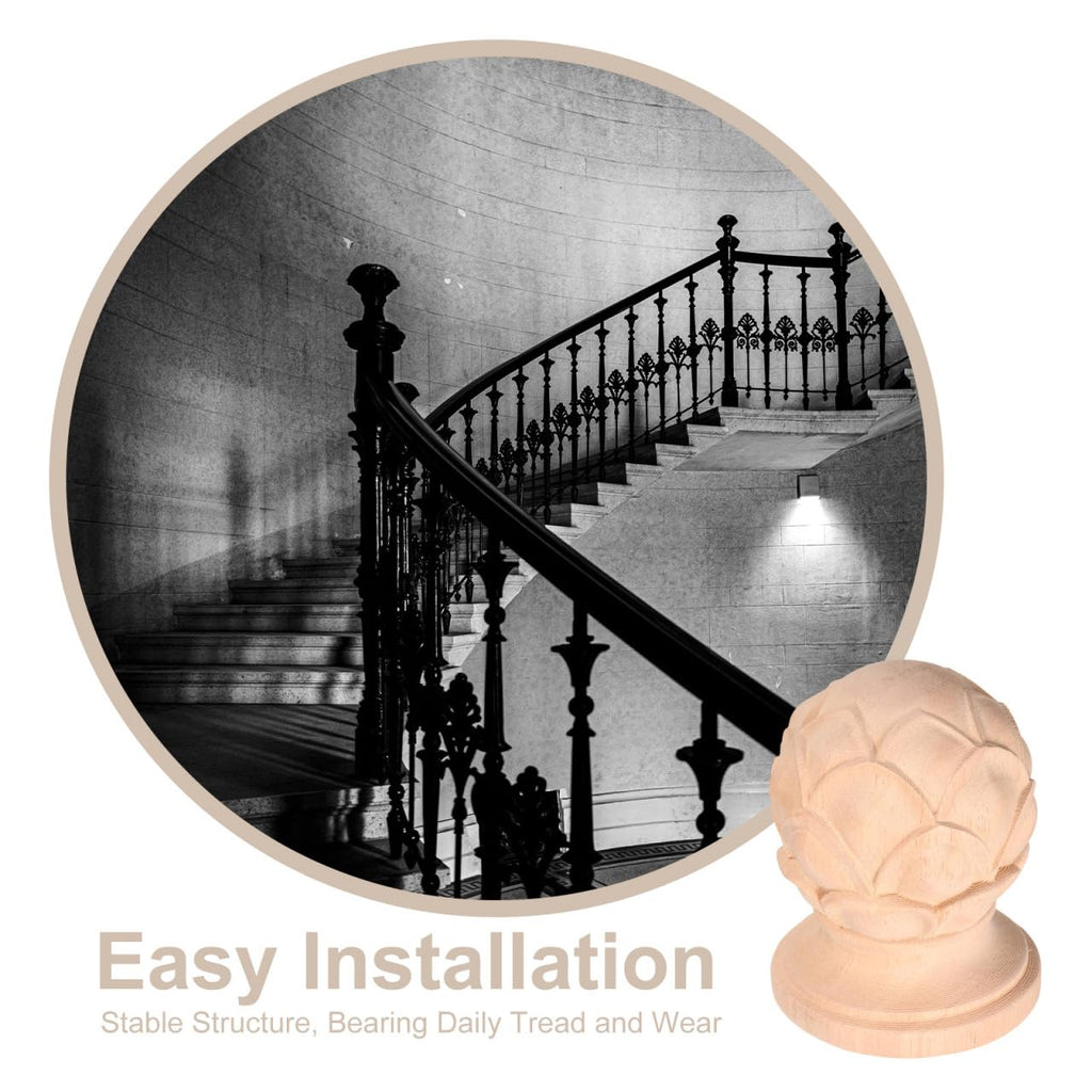 Carved Wood Stair Post Finial, 3.9 Inch Unfinished Baluster Cap