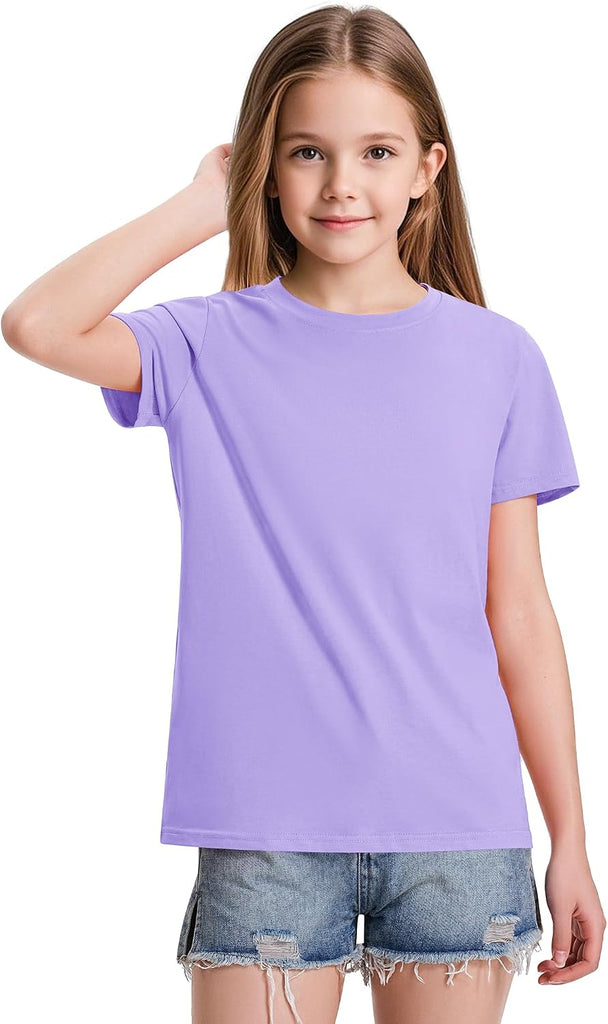 4 Pack Girls Short Sleeve Shirts Cotton T-Shirts Summer Basic Tees