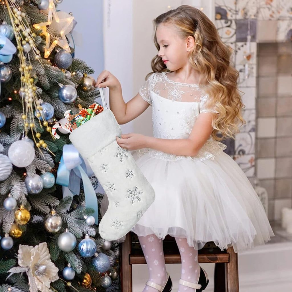 4 Pack Christmas Stockings 20 Inch White Faux Fur Xmas Stockings