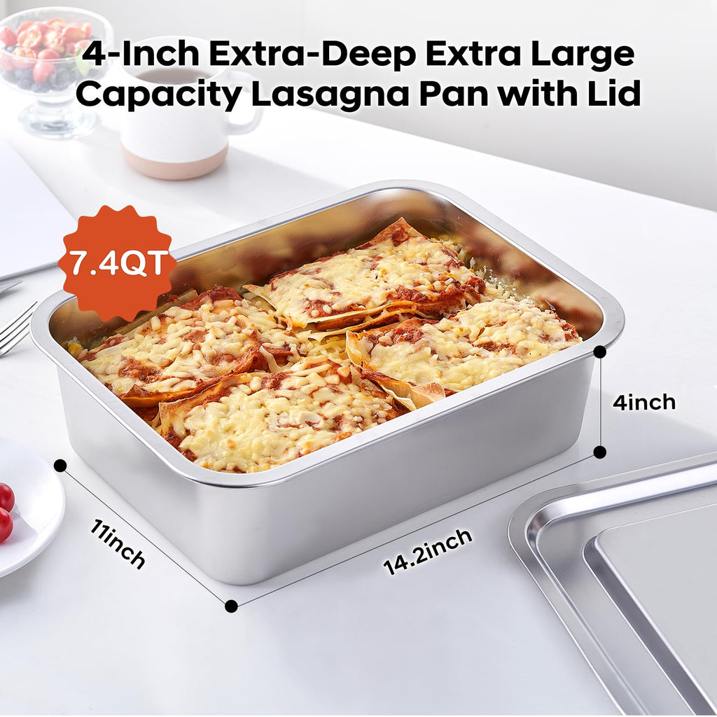 4 Inch Extra Deep Lasagna Baking Pan with Lid, 7.4Qt, 2 Pack