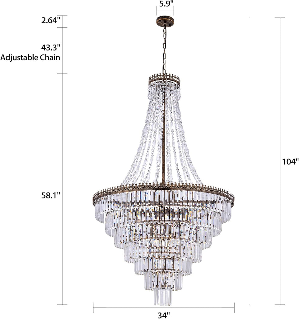 French Empire Crystal Chandelier Modern Farmhouse Chandelier Ceiling Light for Foyer Entryway High Ceiling, Vintage Antique Bronze Chandelier Light Fixture for Dining Living Room 34" W x 58" H A108-B0D78FW6NB