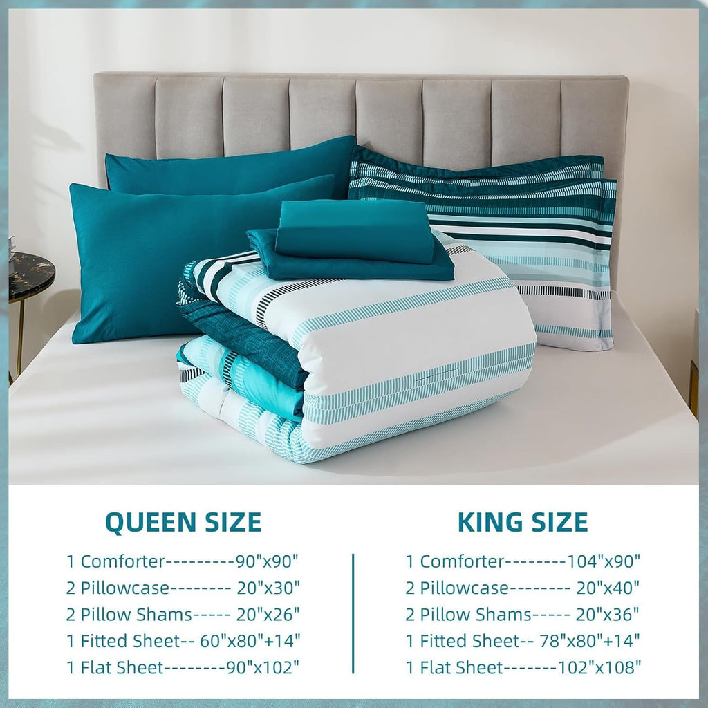 Dobuyly Teal Queen Comforter Set 7 Pieces