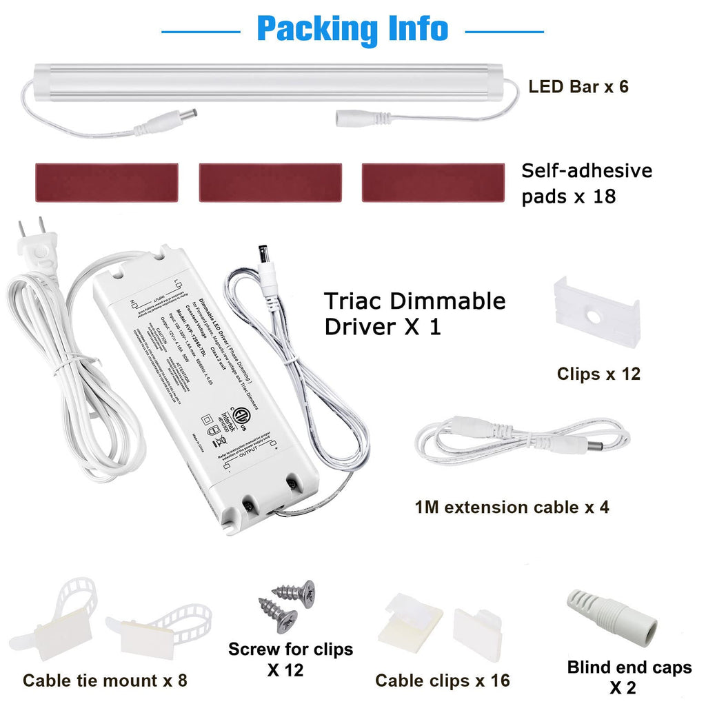 Under Cabinet LED Lights Kit Dimmable by AC in-wall Dimmer.