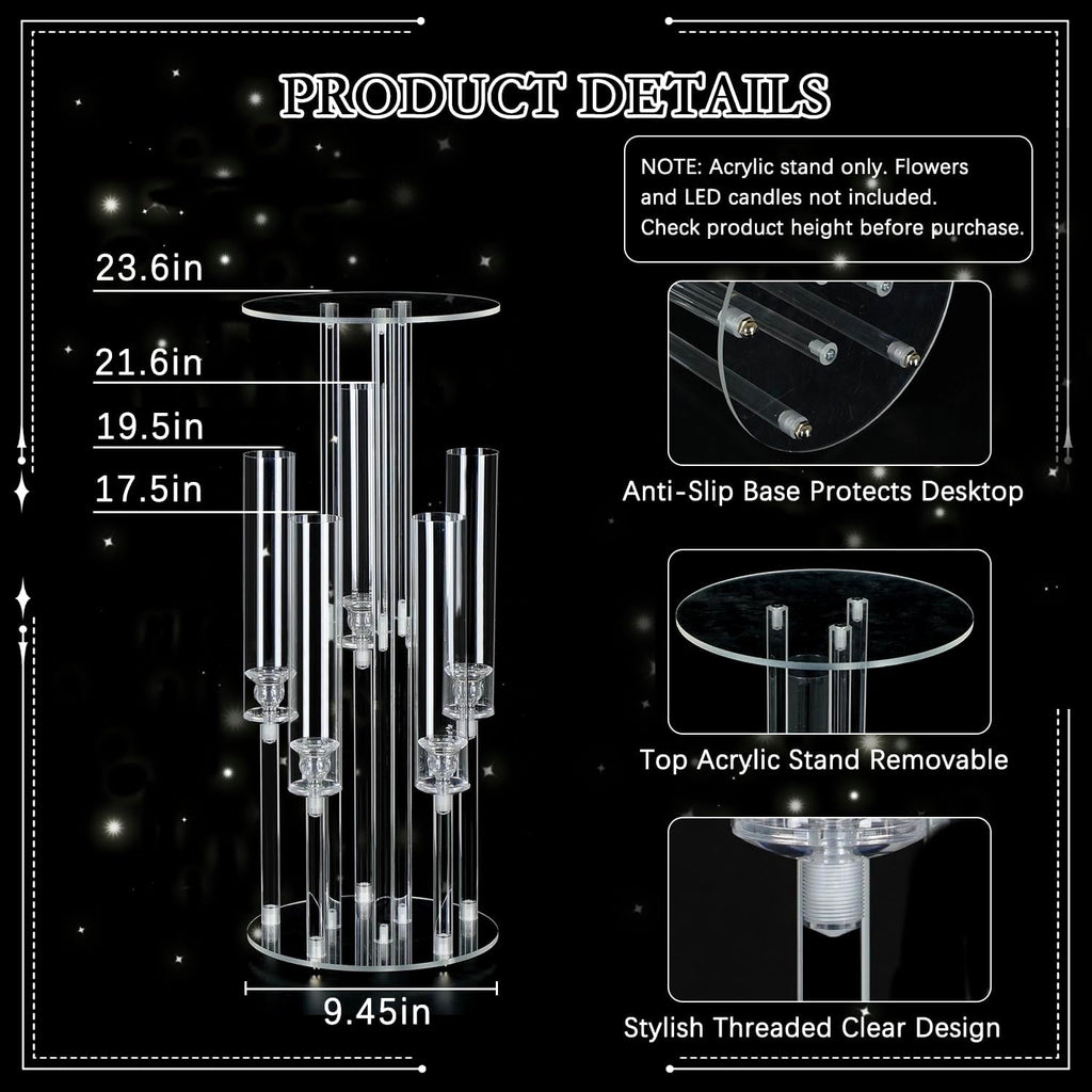 4PCS Acrylic Candelabra Centerpieces for Tables,2-in-1 Clear 5 Arm Candelabras &Flower Stand,Acrylic Centerpieces Stand