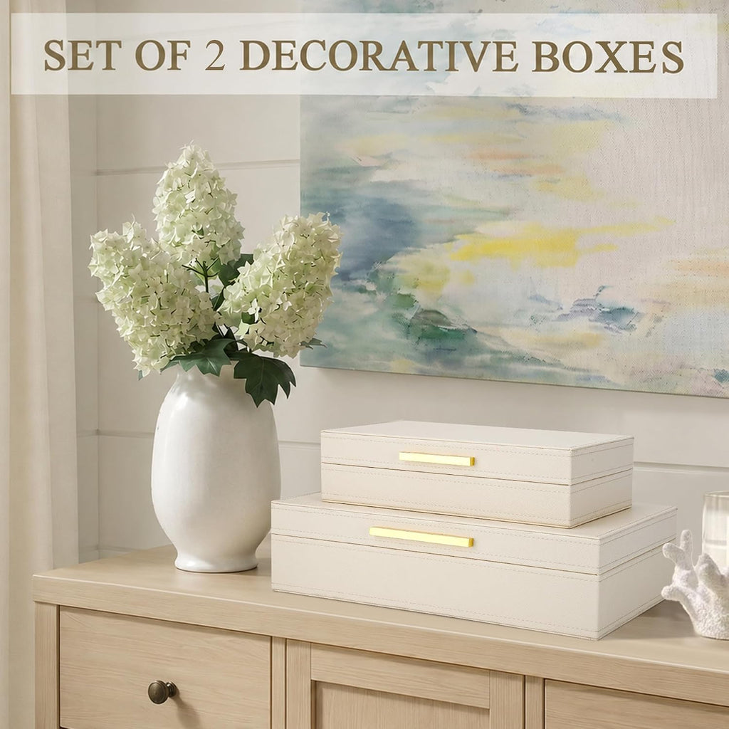Decorative Storage Boxes with Lids PU Leather Memory Box for Keepsakes, Beautiful Large Decorative Box - Set of 2