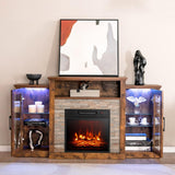 Electric Fireplace TV Stand, Electric Fireplace Mantel with 16-Color Led Lights, Adjustable Glass Shelves