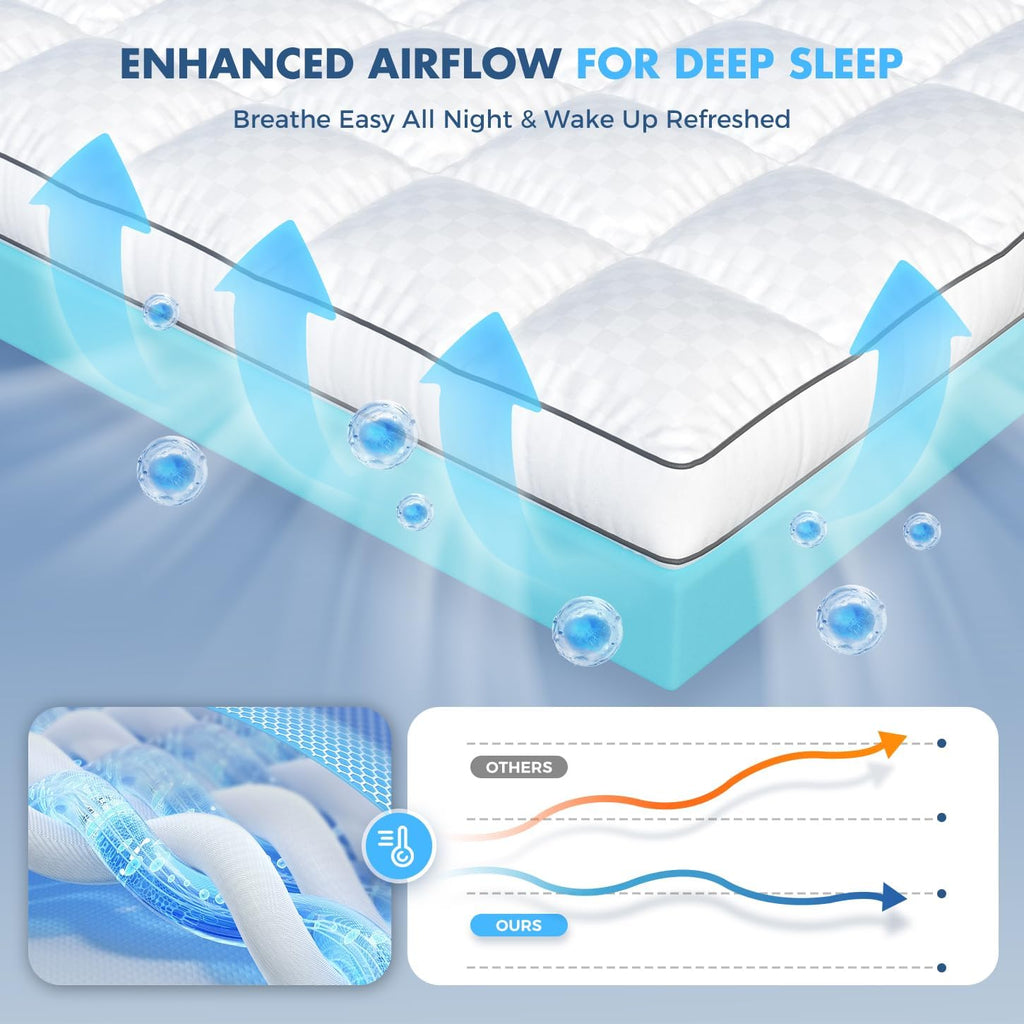 Dual Layer Memory Foam Mattress Topper, Full Mattress Pad, 4 Inch | 2" Cooling Gel Memory Foam + 2" Plush Pillow Top