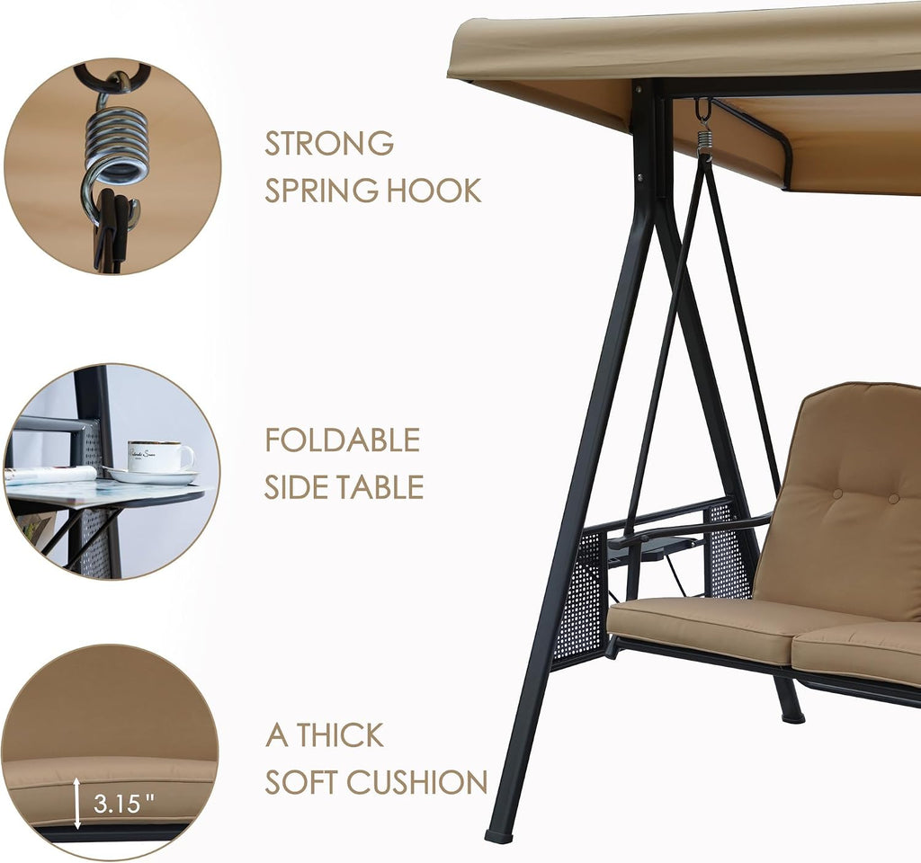 Herbert Deluxe 3-Seat Patio Porch Swing Chair with Stand | Adjustable Canopy, Outdoor Freestanding Swing Chair for