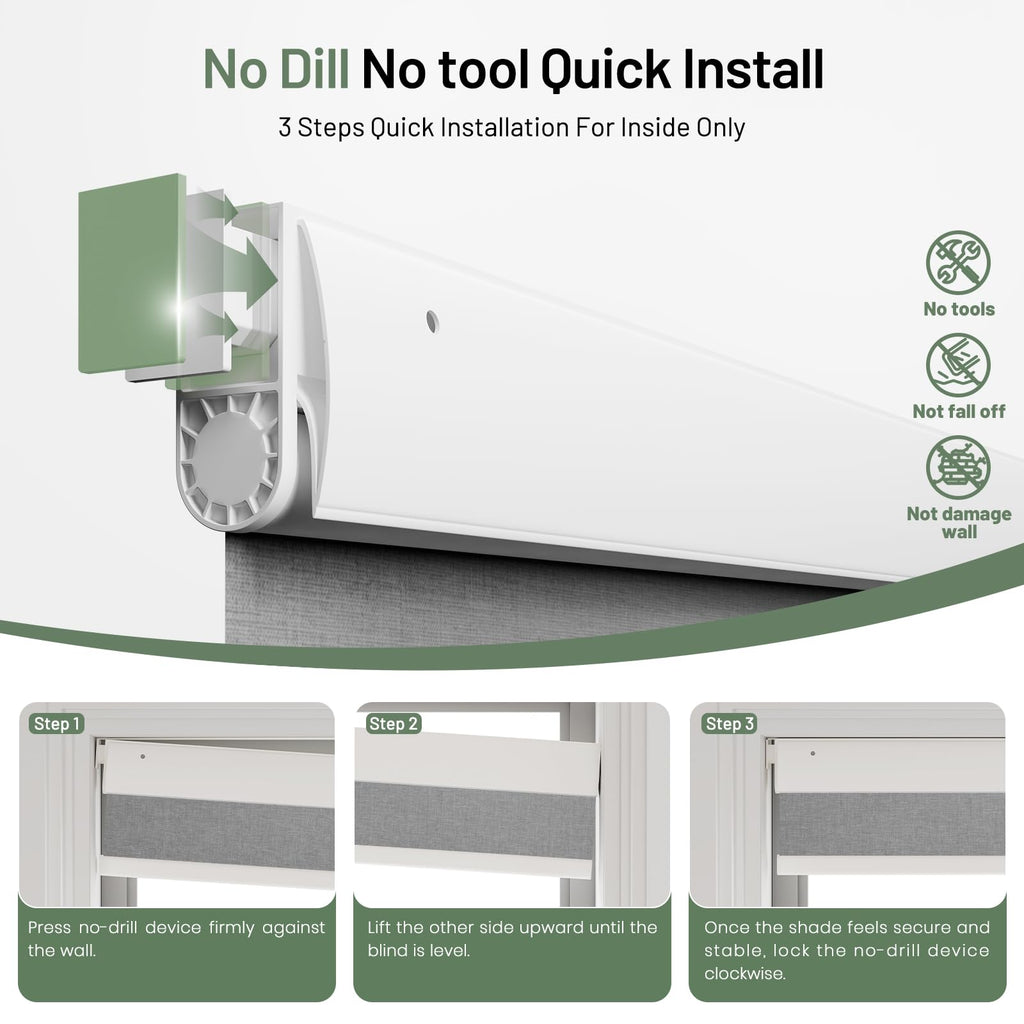 No Drill Motorized Blinds with Remote, Grey