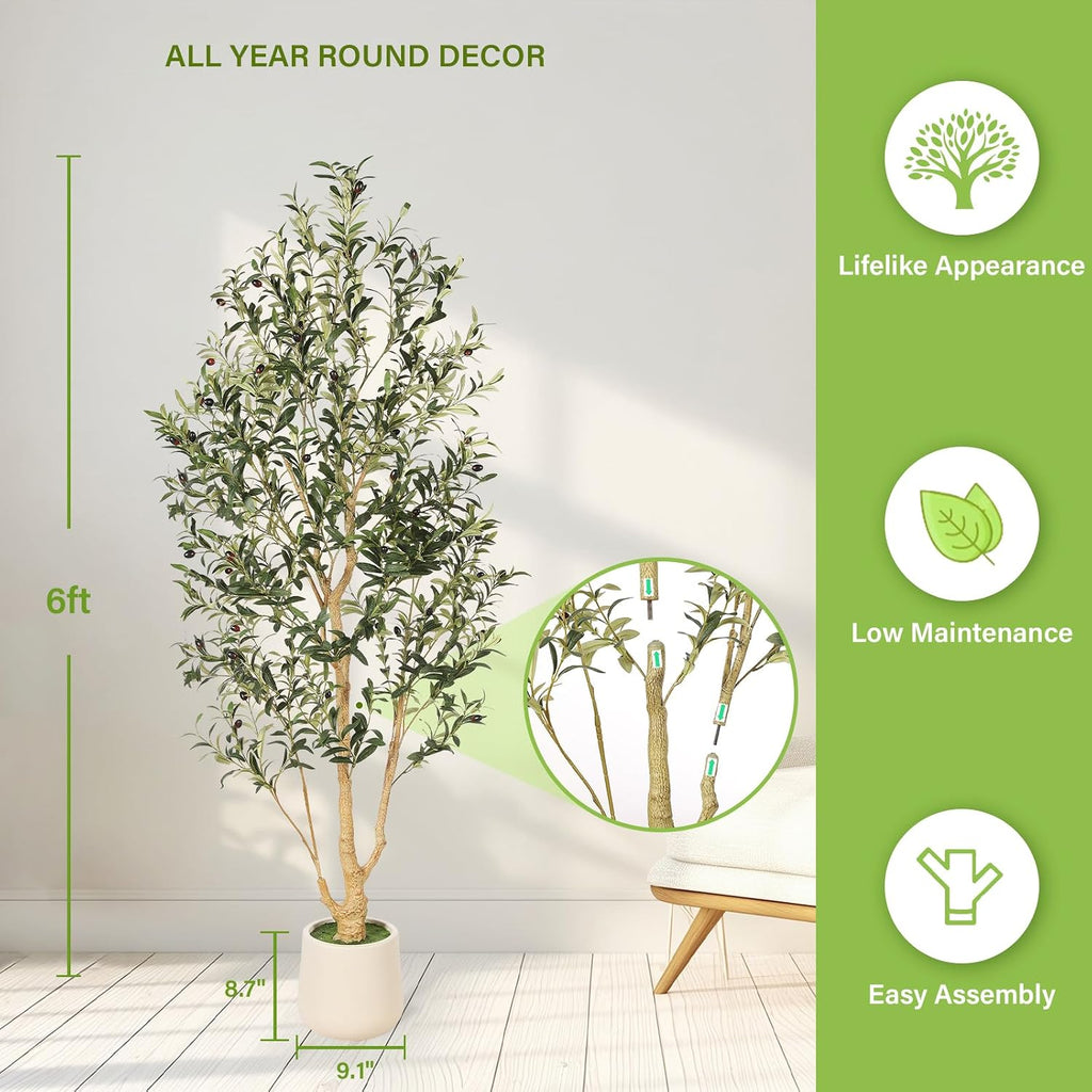 Olive Tree Artificial Indoor 6ft with Planter Decor