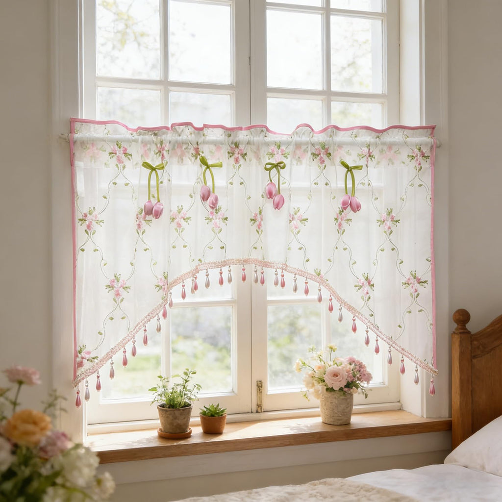 Victorian Floral Lace Sheer Swag Curtain Valance Arched Doorway Curtain