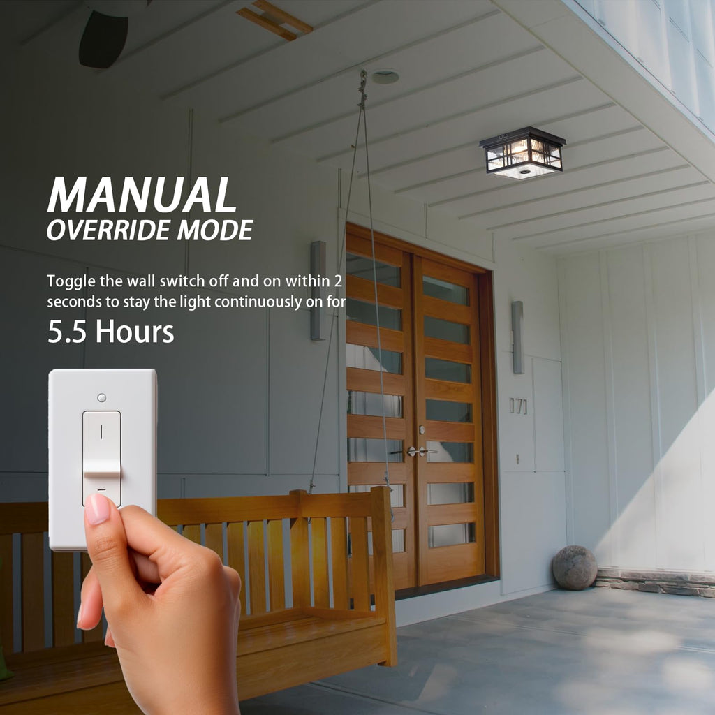 Industrial Motion Sensor Outdoor Flush Mount Ceiling Light, Water Ripple Glass Square Black 2-Light Ceiling Lamp for
