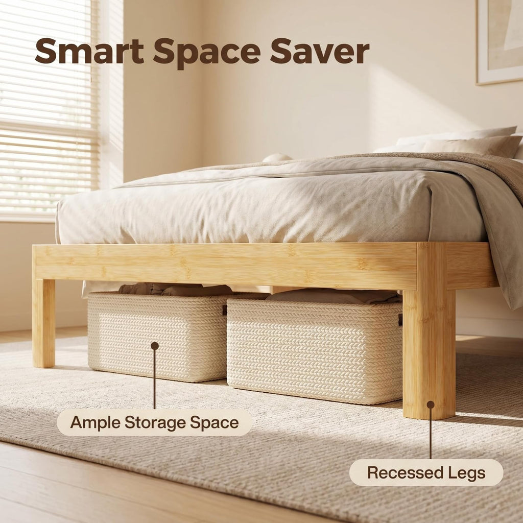 12 inch Bamboo Solid Wood Twin Bed Frame Apartment