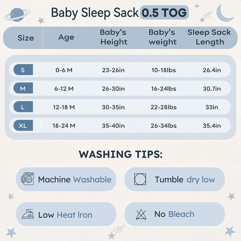 Baby Sleep Sack 100% Organic Cotton 0.5 TOG