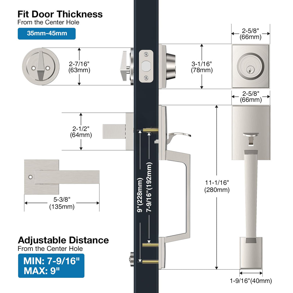 Satin Nickel Front Door Handle and Deadbolt Set for Entry Door