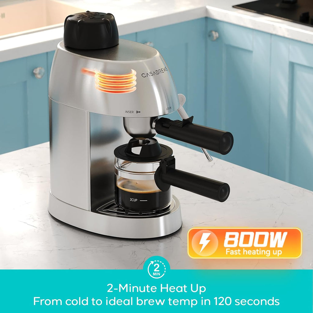 3.5 Bar 4 Cup Espresso Cappuccino Machine with Milk Frother | Stainless Steel, Milk Frother, Dual Safety Switches