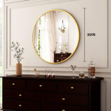 Round Mirror 30 Gold Wall Mounted Circle Mirrors Vanity Mirror with Brushed Aluminum Alloy Frame Modern Decoration