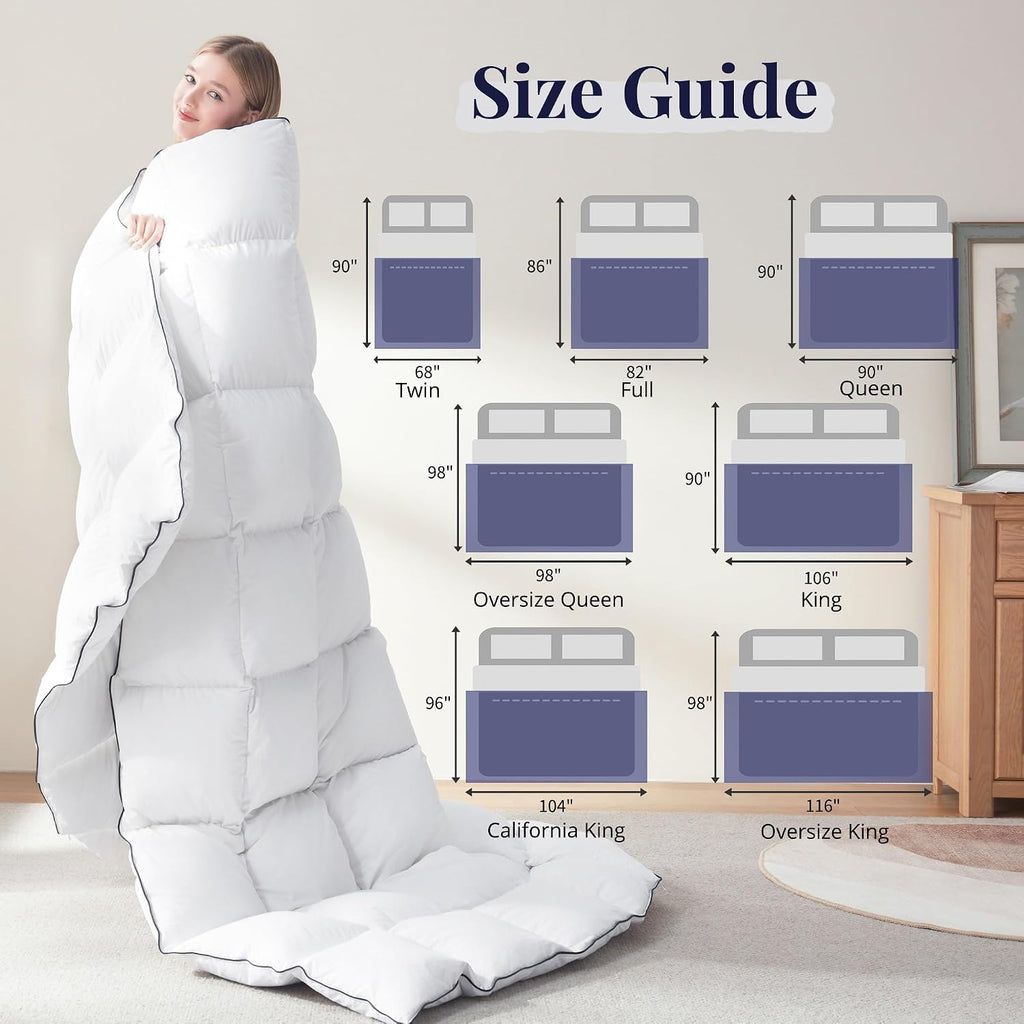 Goose Feather Down Comforter Twin - 100% Cotton Ultra Fluffy Duvet Insert Twin, 1200TC, 850+FP