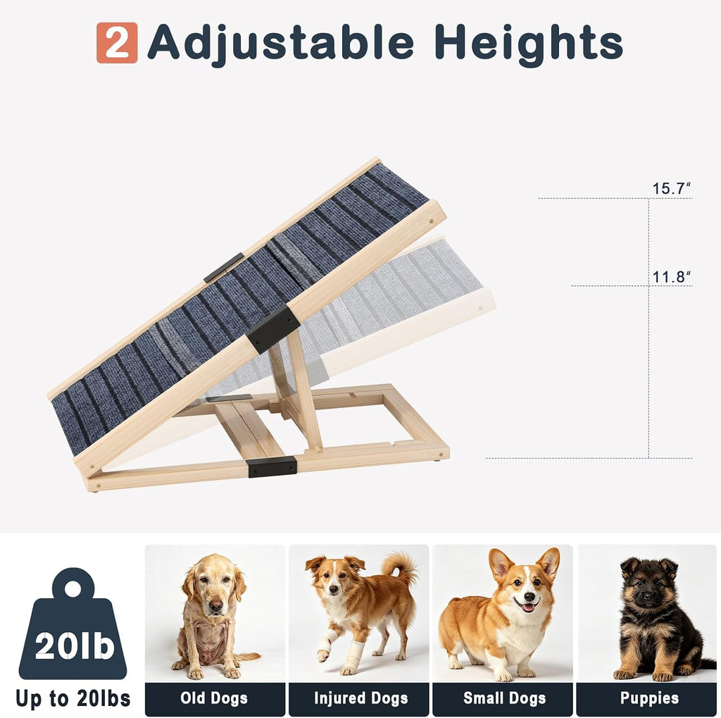 Wooden Dog Ramp for Couch, Foldable Pet Ramp for Small Dogs, 27.6" L
