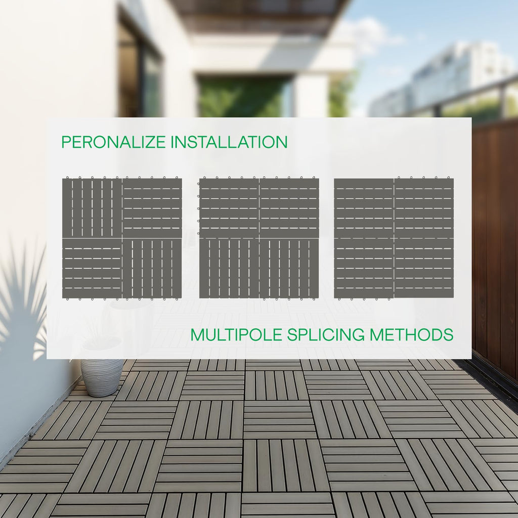 Interlocking Deck Tiles 9.6 SQFT - 10PCS Waterproof Acacia Wood Patio Tiles, Flooring Tiles for Indoor and Outdoor - 6